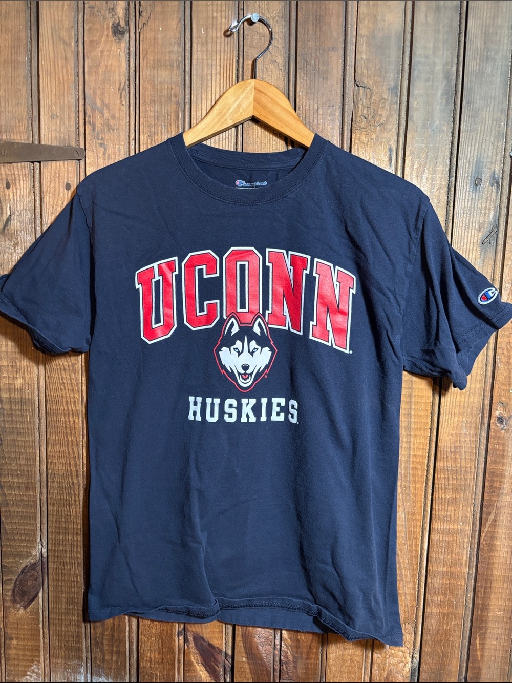 Champion Navy UConn Huskies Graphic Tee with Red Accents
